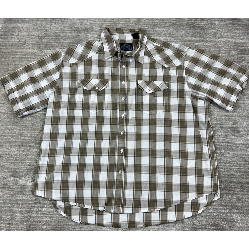 Bruno New York Western Shirt Mens 3XT Brown Plaid Short Sleeve Button Down Yoke